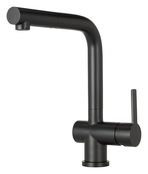 Black kitchen tap Mizzo Avori. Pull out spray