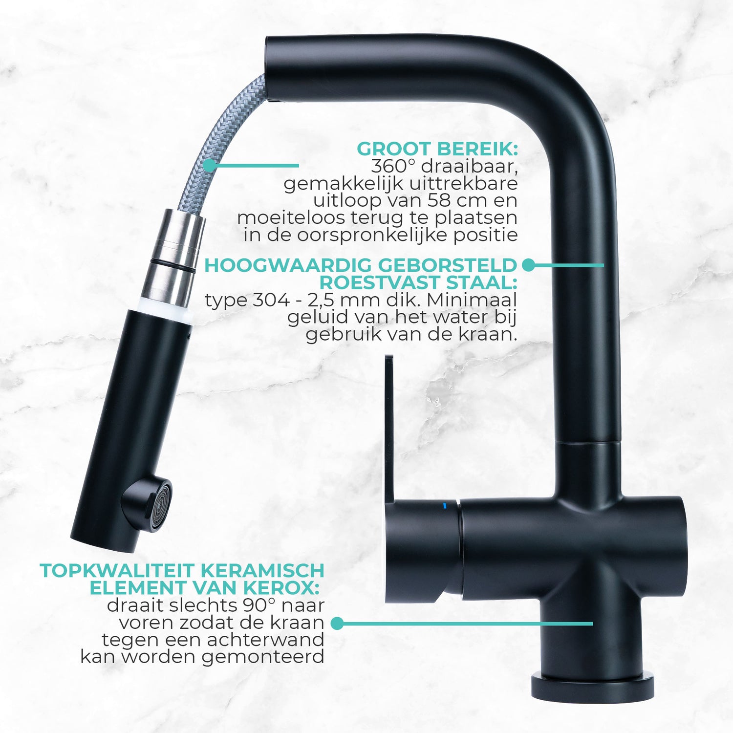 Black kitchen tap Mizzo Avori. Pull out spray