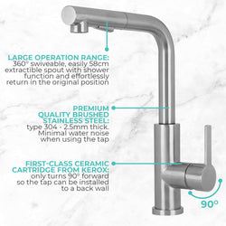 Stainless steel kitchen tap Mizzo Mauro with spray - brush function